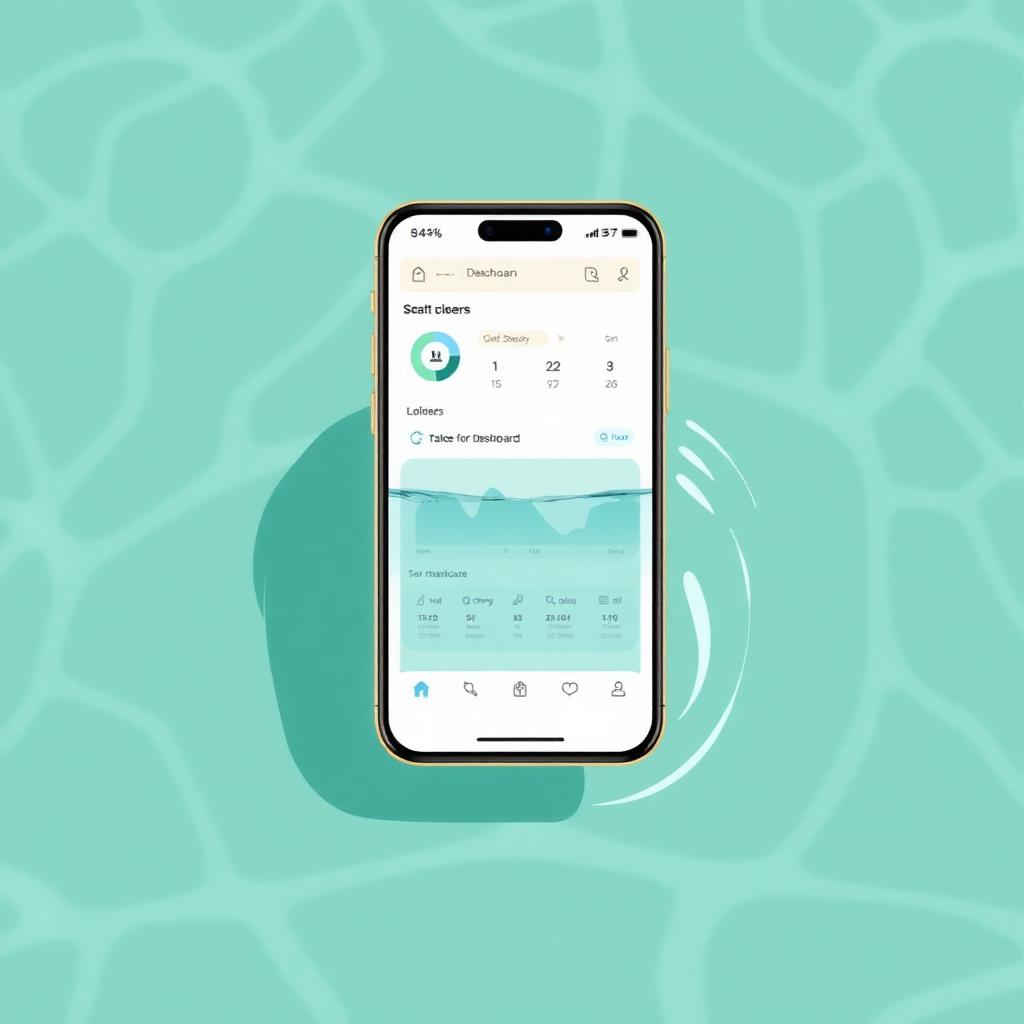 Ilustración de una app de mantenimiento de piscinas en el móvil